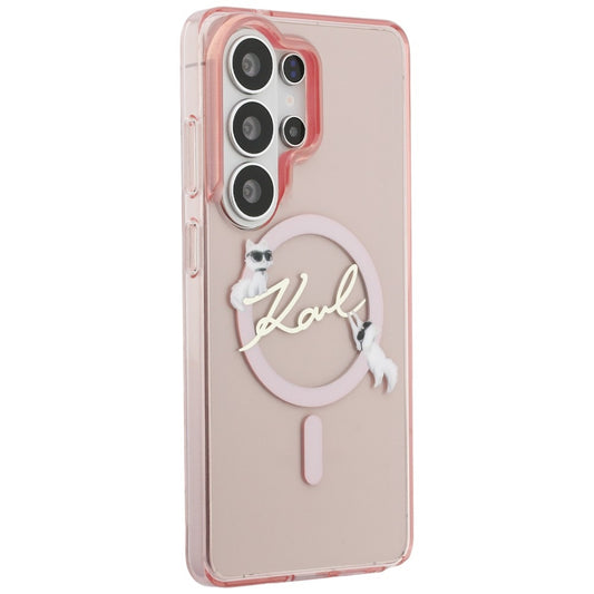 Étui MagSafe pour Samsung Galaxy S26 Ultra S948, Karl Lagerfeld, IML Choupette Karl Script Logo, Rose.