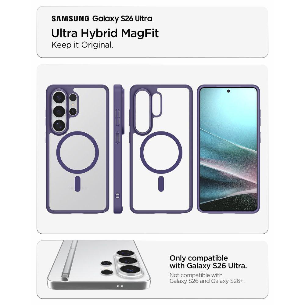 Hoes MagSafe voor Samsung Galaxy S26 Ultra S948, Spigen, Ultra Hybrid, Donkerpaars ACS11208