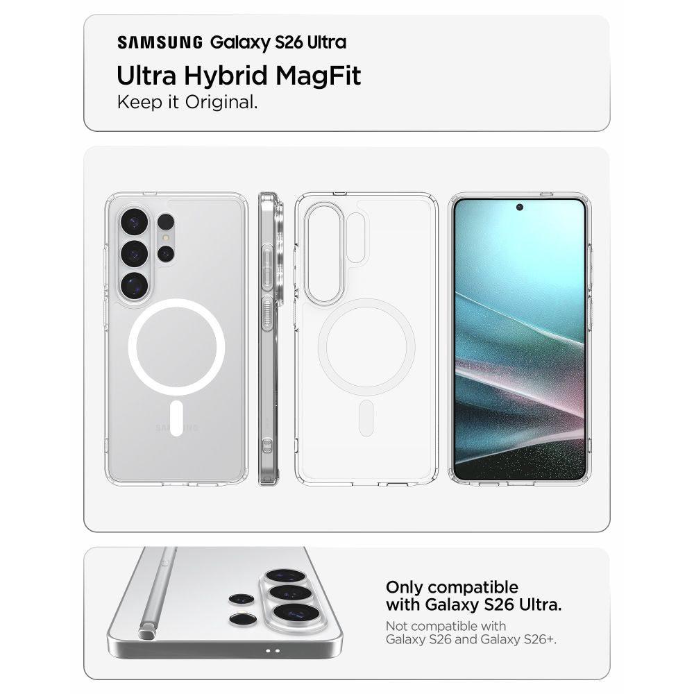 MagSafe hoesje voor Samsung Galaxy S26 Ultra S948, Spigen, Ultra Hybrid, Transparant Wit ACS10679