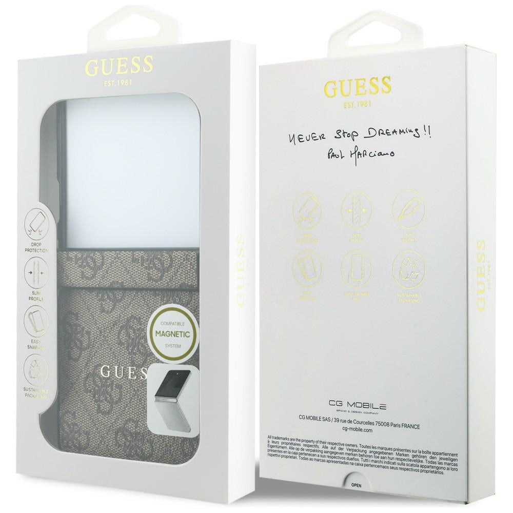 Coque MagSafe pour Samsung Galaxy Z Flip8 F776, Guess, 4G Leather Classic, Marron