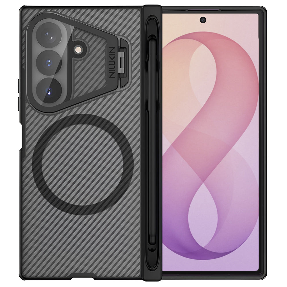 Coque MagSafe pour Samsung Galaxy Z Fold8 Ultra F976, Nillkin, CamShield Pro avec couverture d'objectif transparente et support pour S-Pen, Noir Transparent