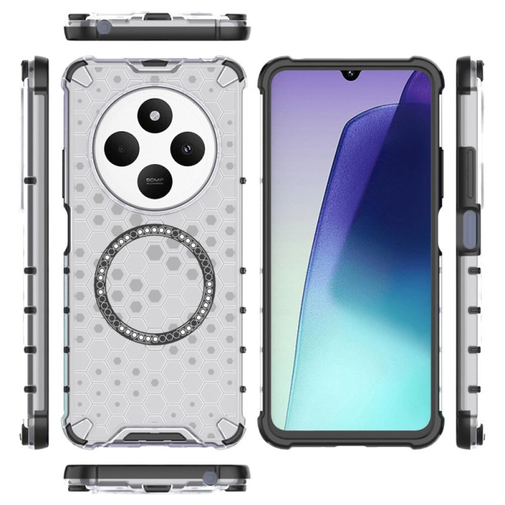 Coque MagSafe pour Xiaomi Poco C75 / Redmi 14C, Techsuit, HoneyComb Shield, Blanche