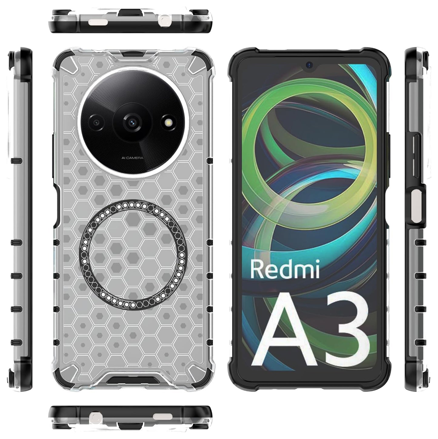 Coque MagSafe pour Xiaomi Redmi A3x / A3, Techsuit, HoneyComb Shield, Blanche