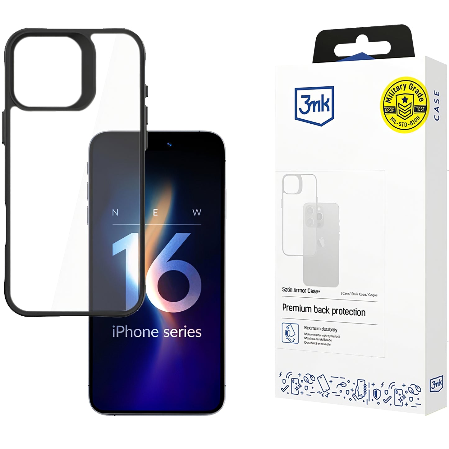 Étui pour Apple iPhone 16 Pro, 3MK, Satin Armor Case+, Transparent