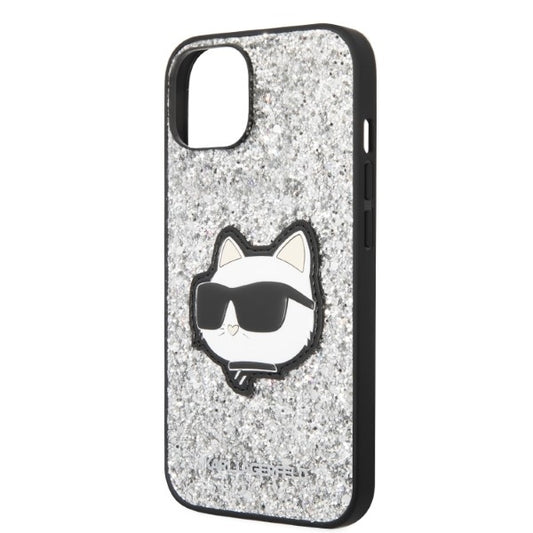 Housse pour Apple iPhone 14, Karl Lagerfeld, Glitter Choupette Patch, Argentée