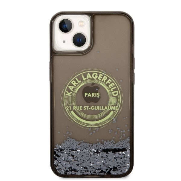 Étui pour Apple iPhone 14, Karl Lagerfeld, Liquid Glitter RSG, Noir.