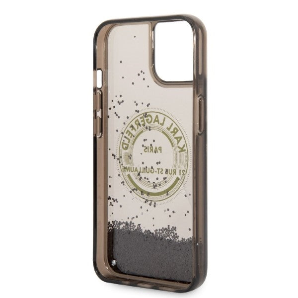 Étui pour Apple iPhone 14, Karl Lagerfeld, Liquid Glitter RSG, Noir.