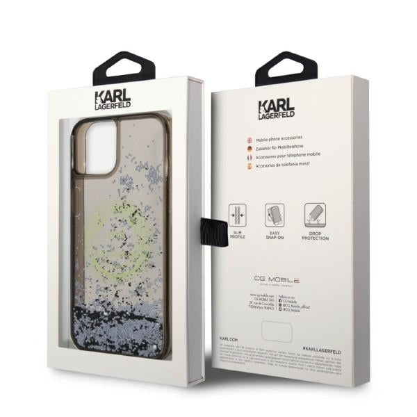 Étui pour Apple iPhone 14, Karl Lagerfeld, Liquid Glitter RSG, Noir.