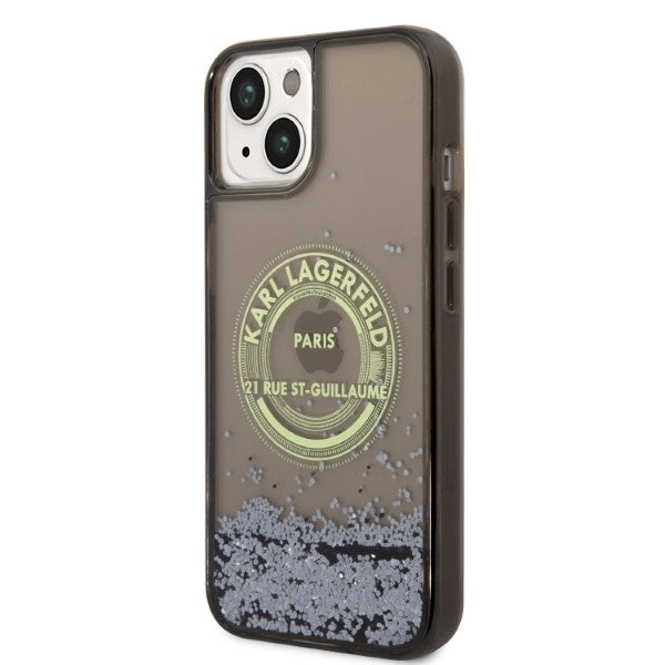 Étui pour Apple iPhone 14, Karl Lagerfeld, Liquid Glitter RSG, Noir.