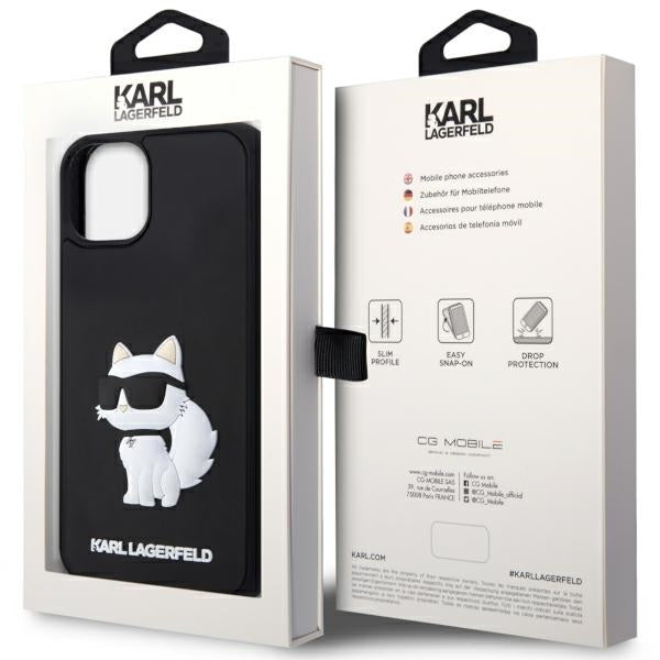 Housse pour Apple iPhone 14 Plus, Karl Lagerfeld, 3D Rubber Choupette, Noire