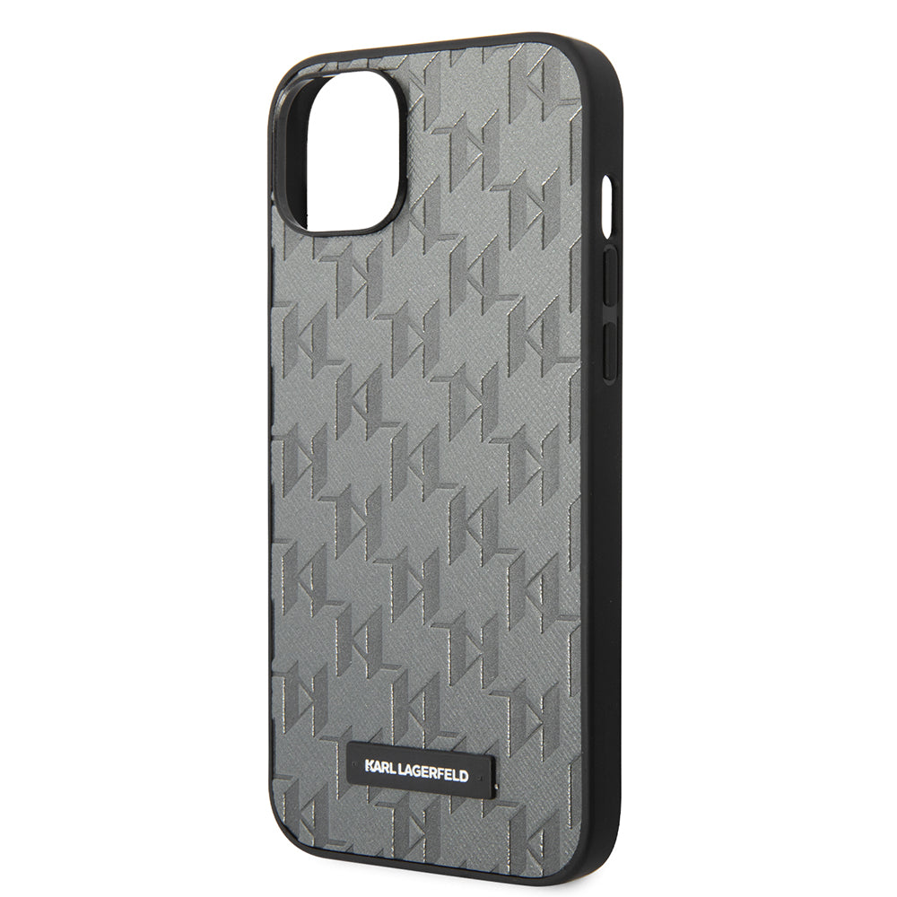 Hoes voor Apple iPhone 14 Plus, Karl Lagerfeld, Saffiano Monogram Metal Logo, Gri