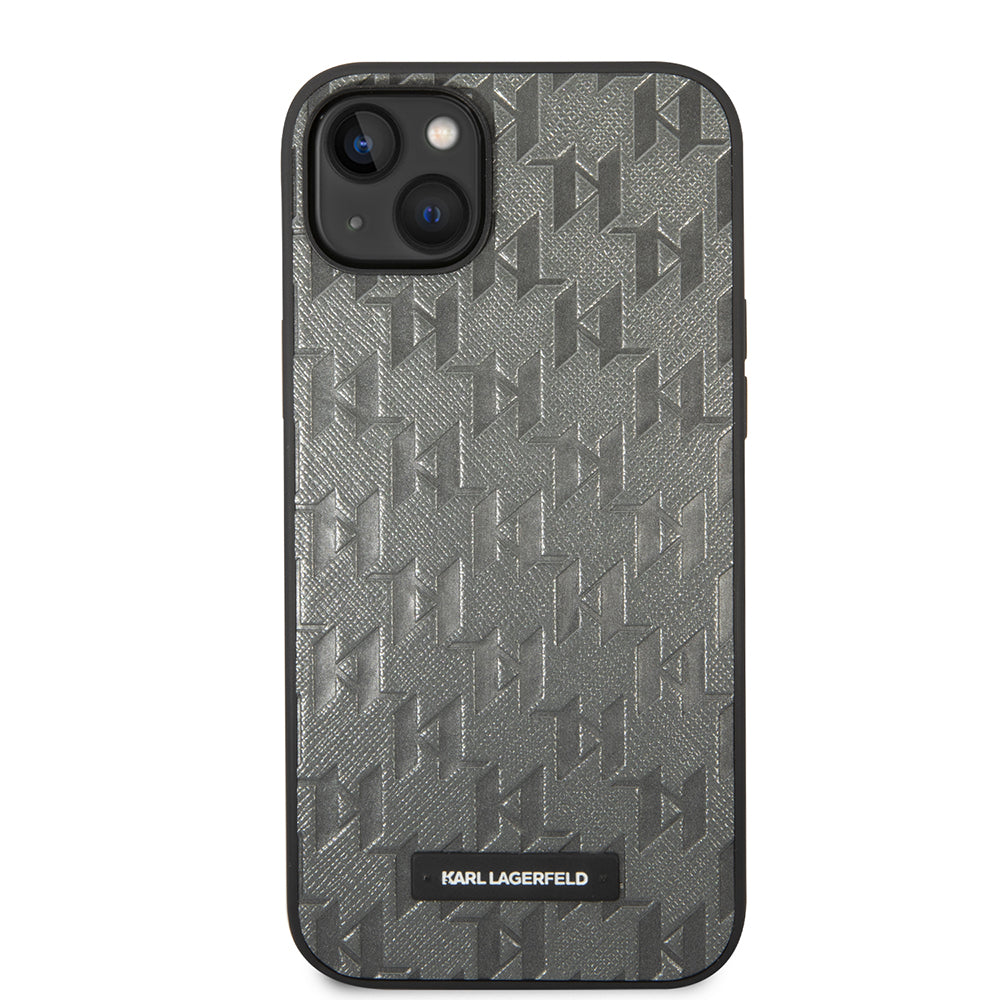Hoes voor Apple iPhone 14 Plus, Karl Lagerfeld, Saffiano Monogram Metal Logo, Gri