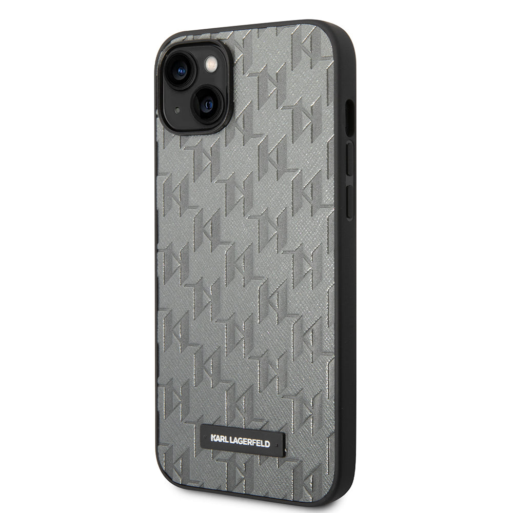 Hoes voor Apple iPhone 14 Plus, Karl Lagerfeld, Saffiano Monogram Metal Logo, Gri