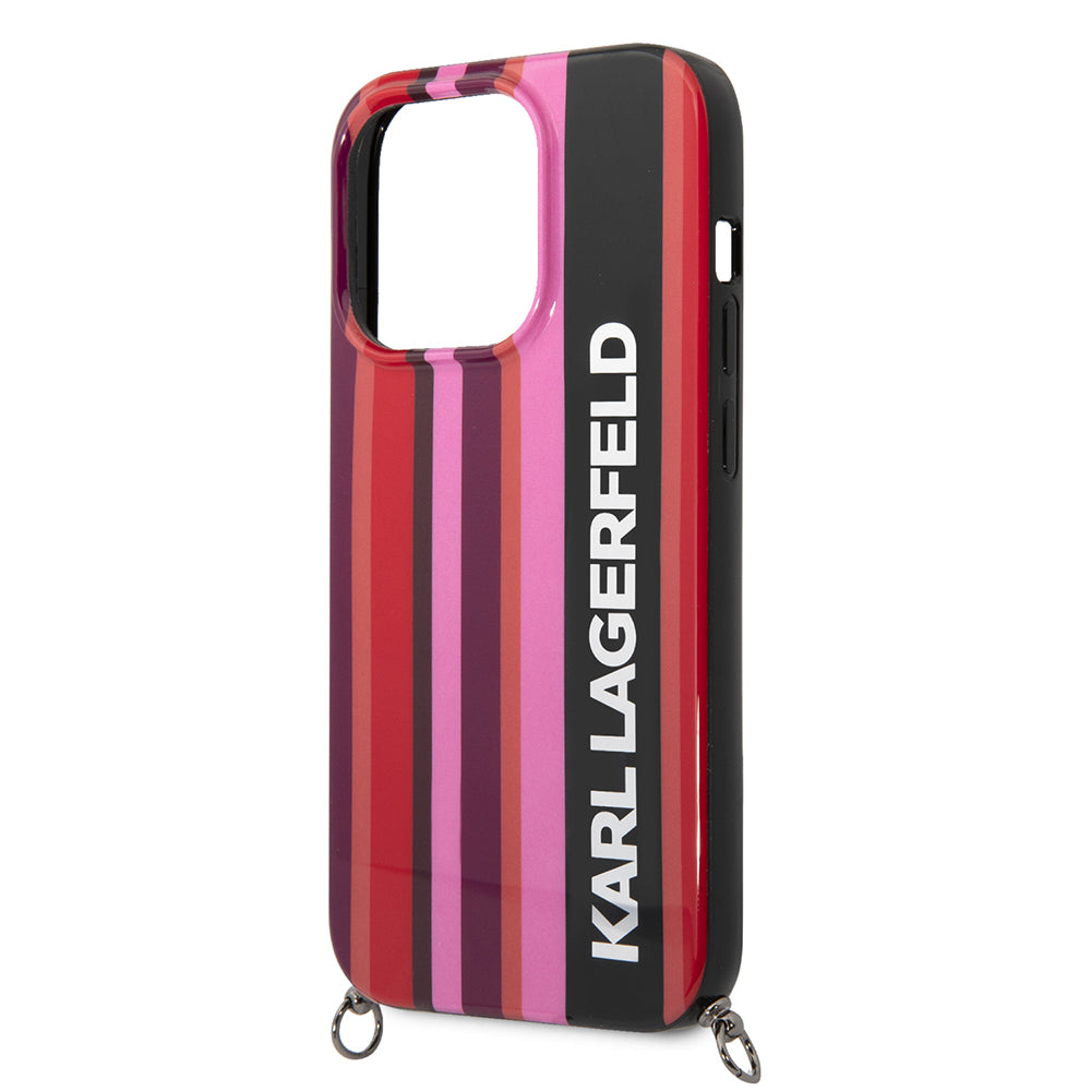 Hoes voor Apple iPhone 14 Pro, Karl Lagerfeld, Color Stripes with Strap, Roze