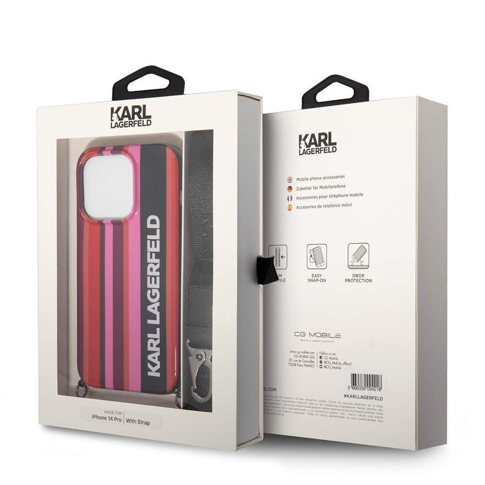Hoes voor Apple iPhone 14 Pro, Karl Lagerfeld, Color Stripes with Strap, Roze