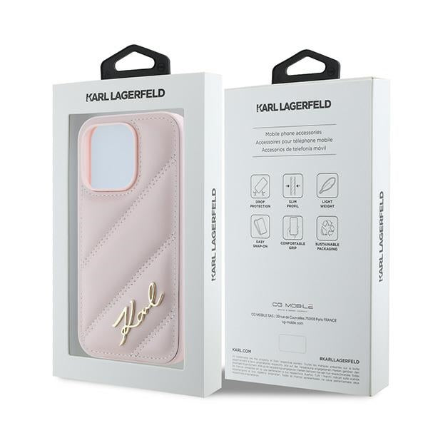 Hülle für Apple iPhone 14 Pro, Karl Lagerfeld, Diagonal Quilted Script, Rosa