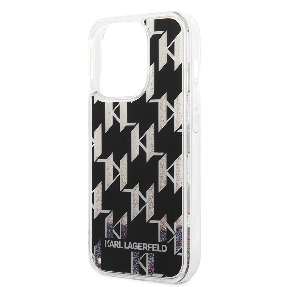 Hülle für Apple iPhone 14 Pro, Karl Lagerfeld, Liquid Glitter Monogram, Schwarz
