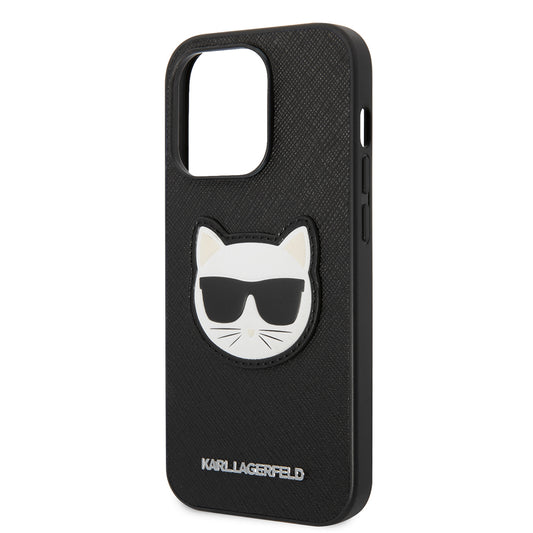 Étui pour Apple iPhone 14 Pro, Karl Lagerfeld, Saffiano Choupette's Head, Noir