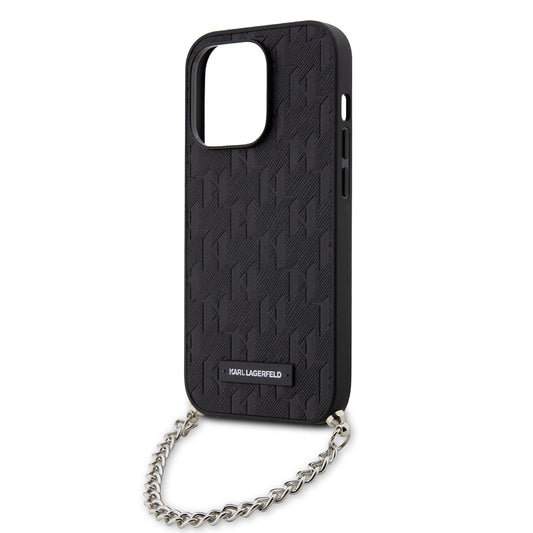 Étui pour Apple iPhone 14 Pro, Karl Lagerfeld, Saffiano Monogram Chain, Noir