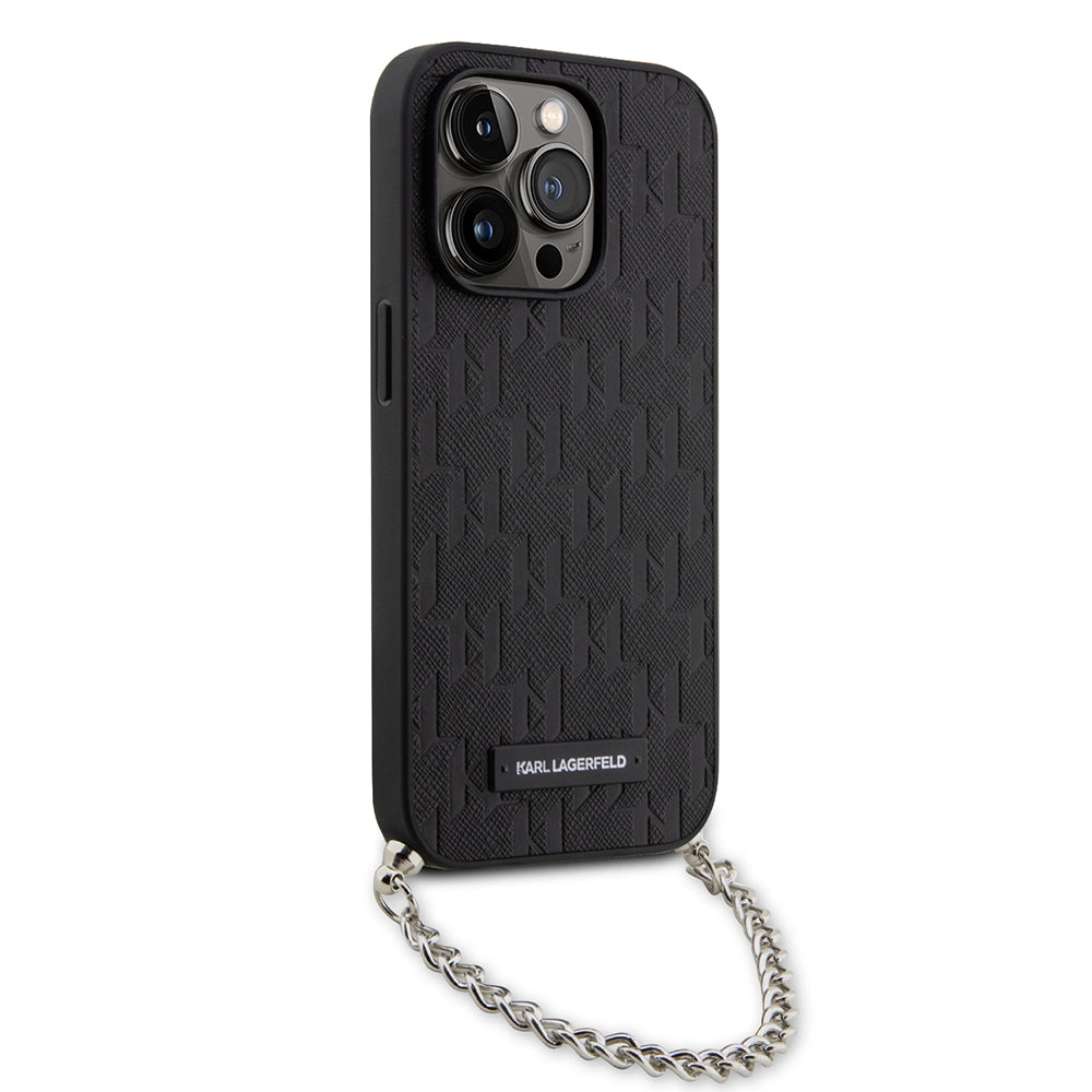 Hülle für Apple iPhone 14 Pro, Karl Lagerfeld, Saffiano Monogram Chain, Schwarz