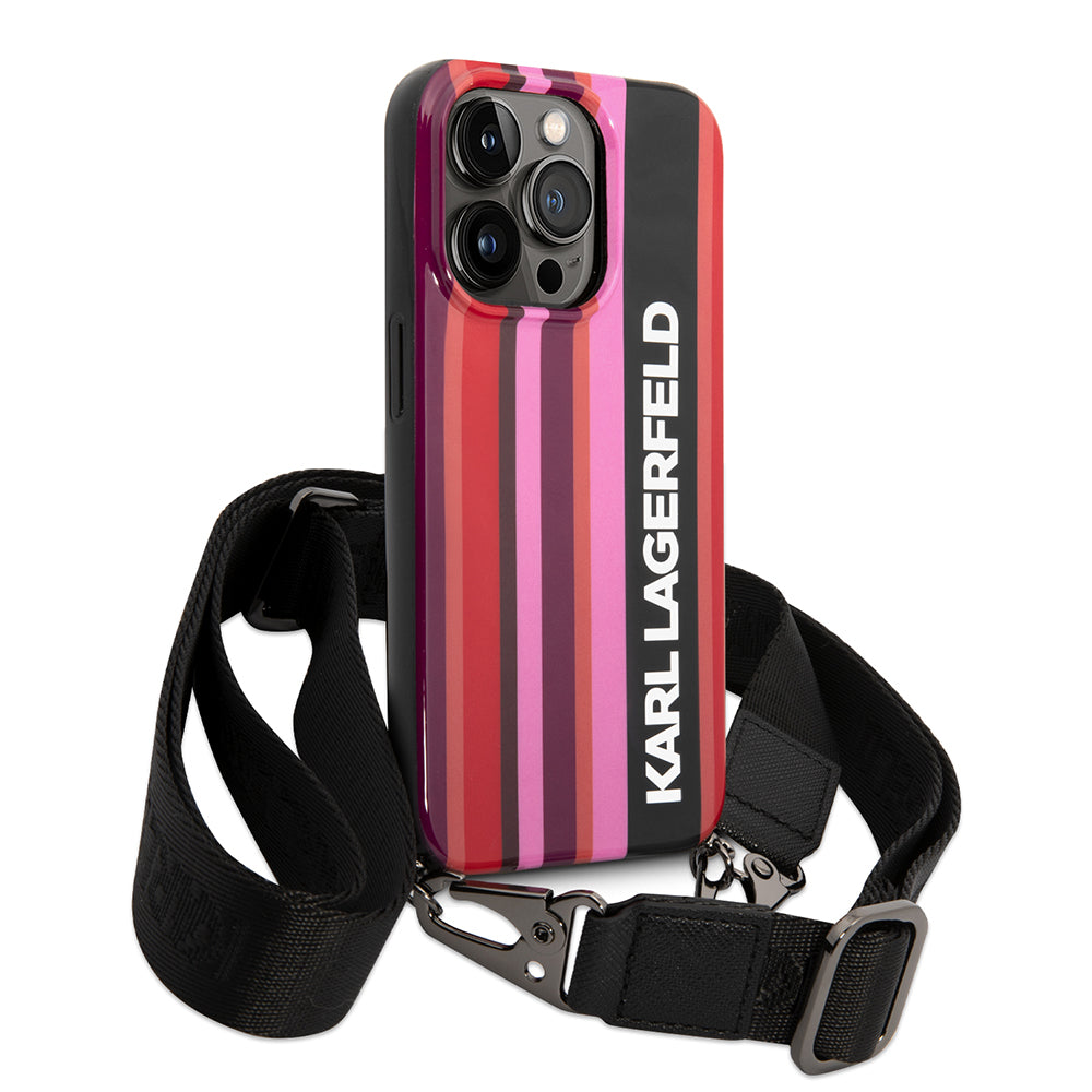 Étui pour Apple iPhone 14 Pro Max, Karl Lagerfeld, Color Stripes with Strap, Rose