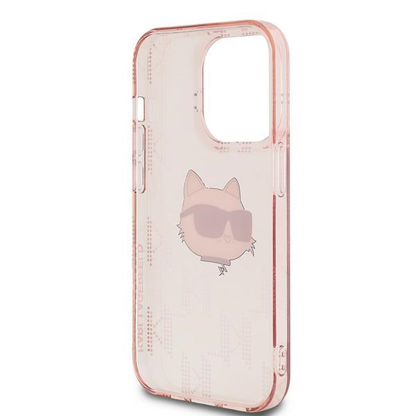Hoes voor Apple iPhone 14 Pro Max, Karl Lagerfeld, IML Luxury Monogram Choupette's Head, Roze