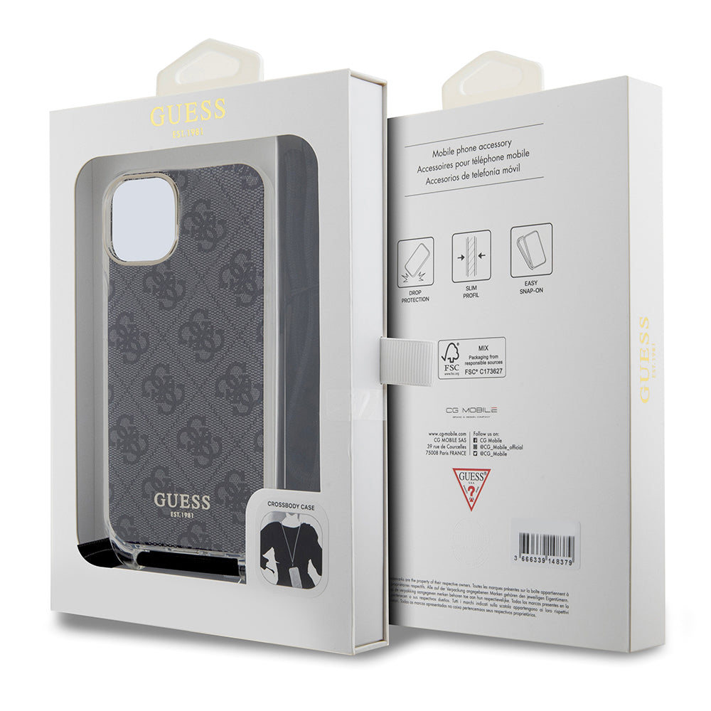 Case for Apple iPhone 15, Guess, 4G IML Printed Crossbody, Black