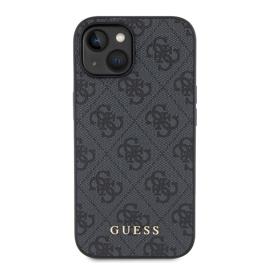 Étui pour Apple iPhone 15, Guess, Logo Métal Or 4G, Gris