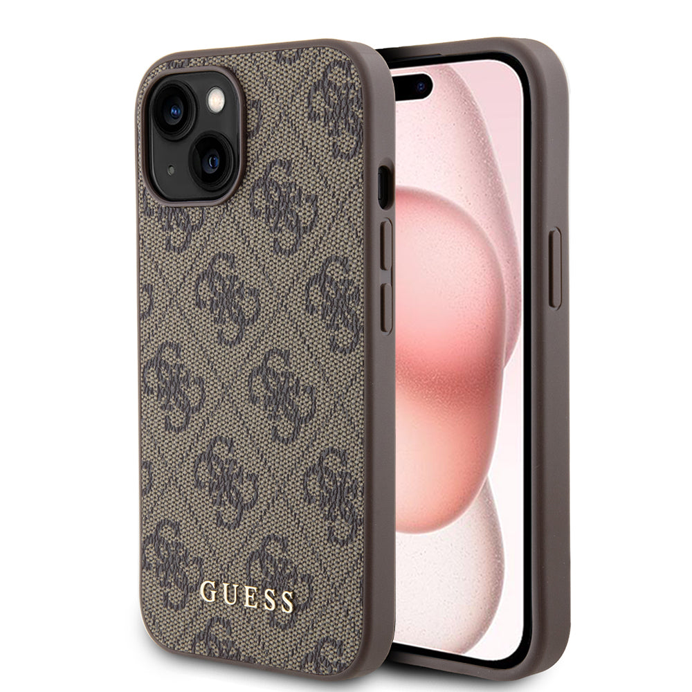 Hoes voor Apple iPhone 15, Guess, 4G Metal Gold Logo, Bruin
