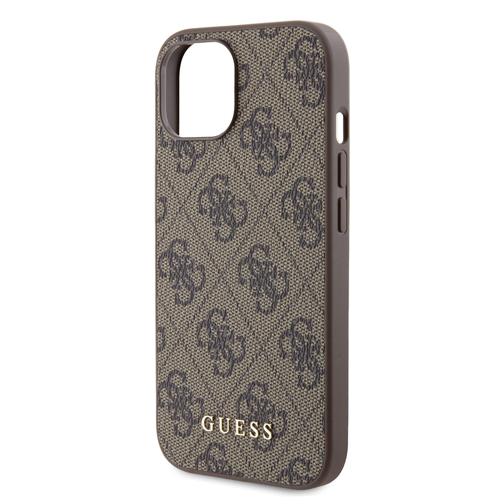 Hoes voor Apple iPhone 15, Guess, 4G Metal Gold Logo, Bruin