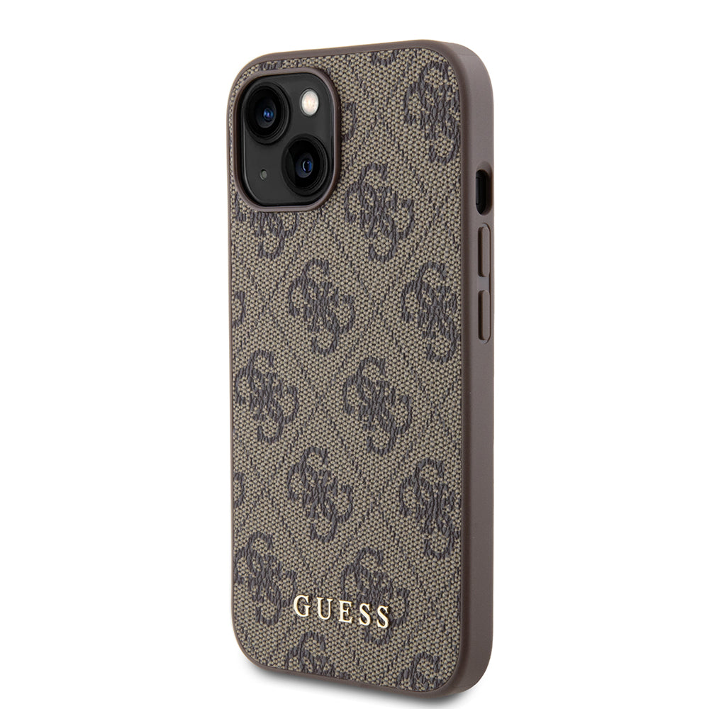 Hoes voor Apple iPhone 15, Guess, 4G Metal Gold Logo, Bruin