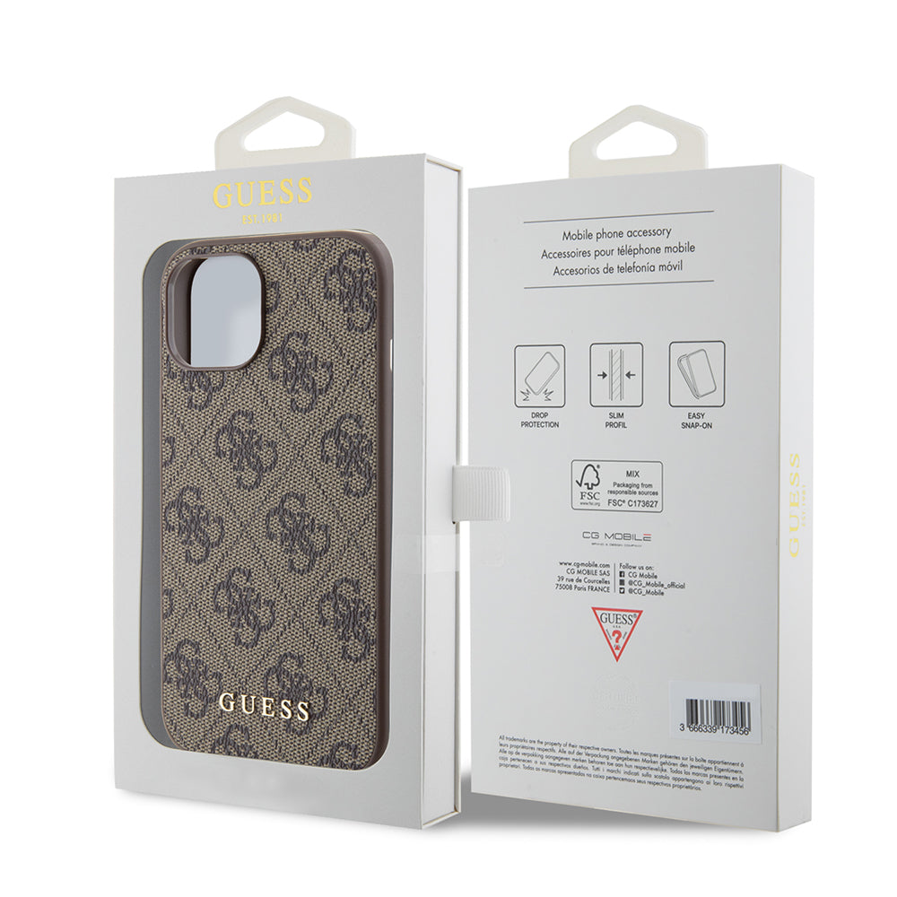 Hoes voor Apple iPhone 15, Guess, 4G Metal Gold Logo, Bruin