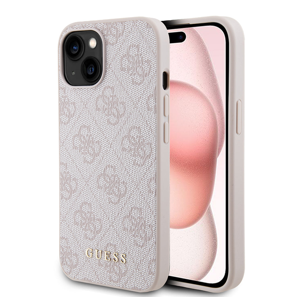 Hülle für Apple iPhone 15, Guess, 4G Metal Gold Logo, Rosa