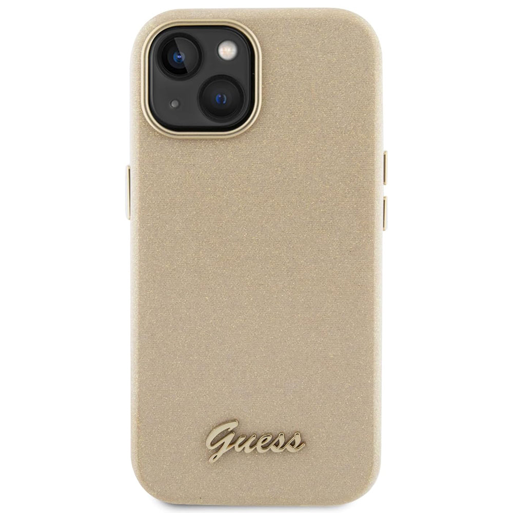 Hülle für Apple iPhone 15, Guess, Glitter Glossy Script, Beige
