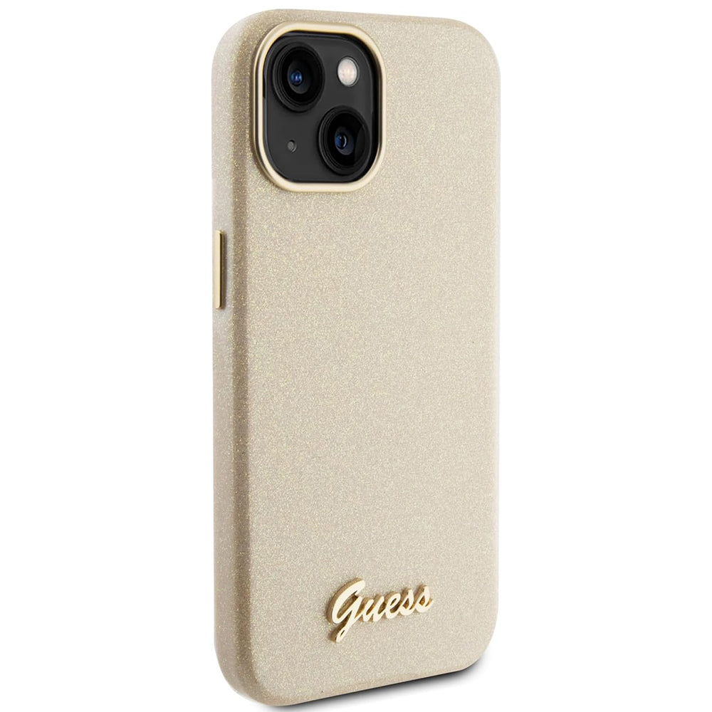 Hülle für Apple iPhone 15, Guess, Glitter Glossy Script, Beige