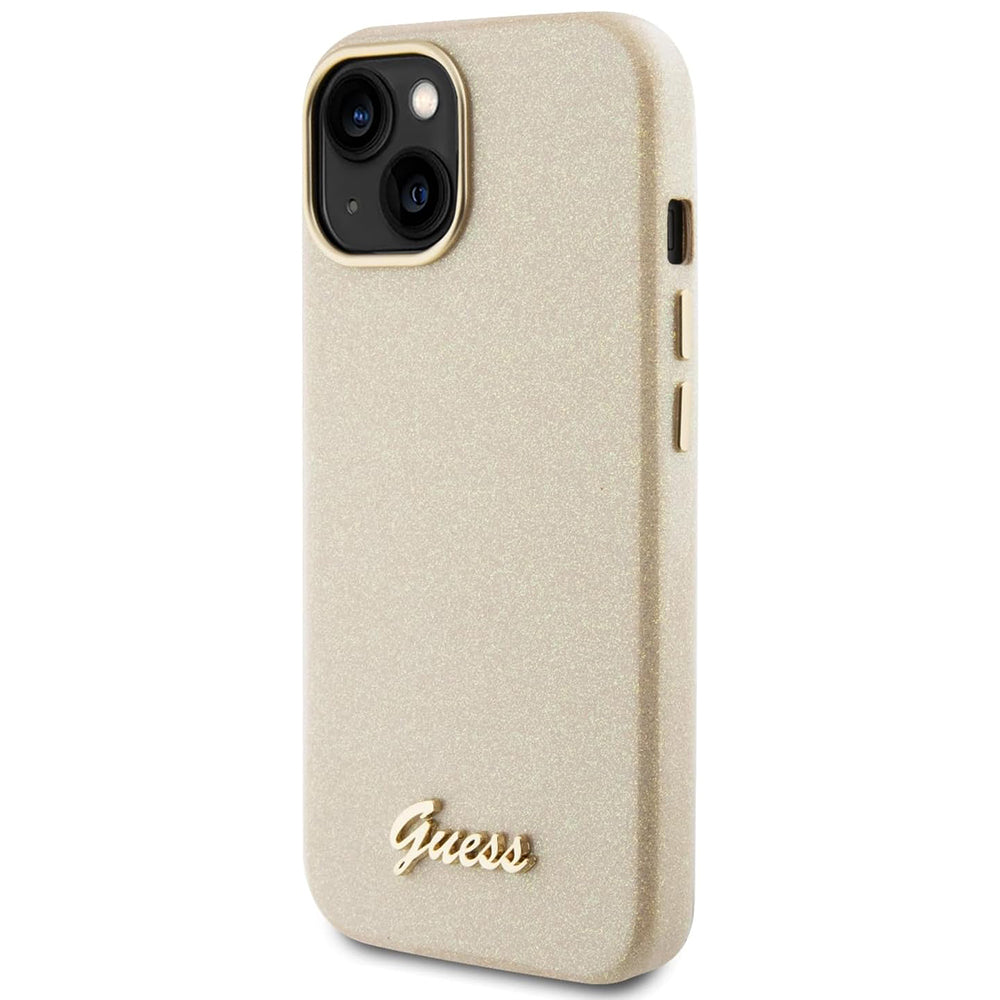 Hülle für Apple iPhone 15, Guess, Glitter Glossy Script, Beige