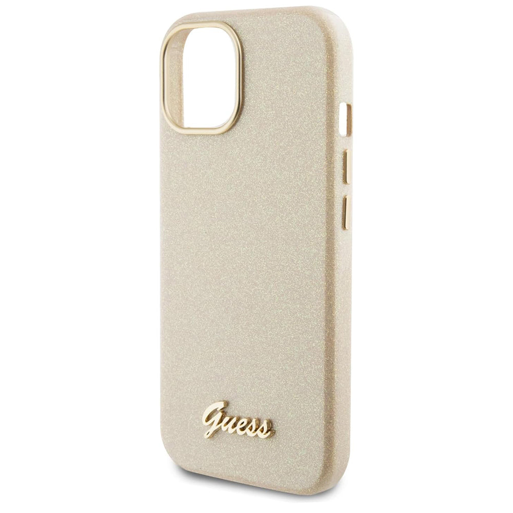 Hülle für Apple iPhone 15, Guess, Glitter Glossy Script, Beige