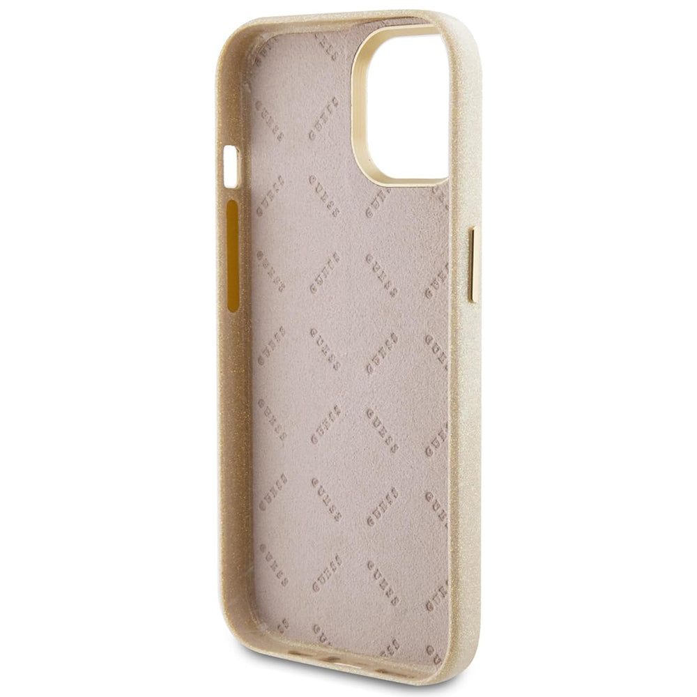 Hülle für Apple iPhone 15, Guess, Glitter Glossy Script, Beige