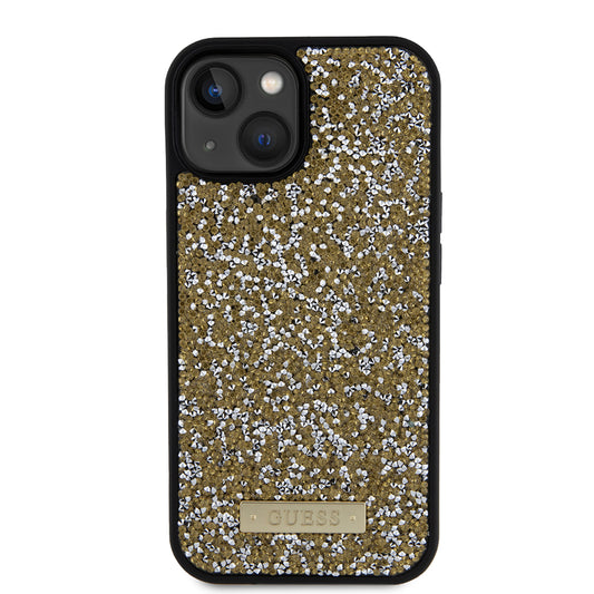 Housse pour Apple iPhone 15, Guess, Logo Métal Strass, Jaune