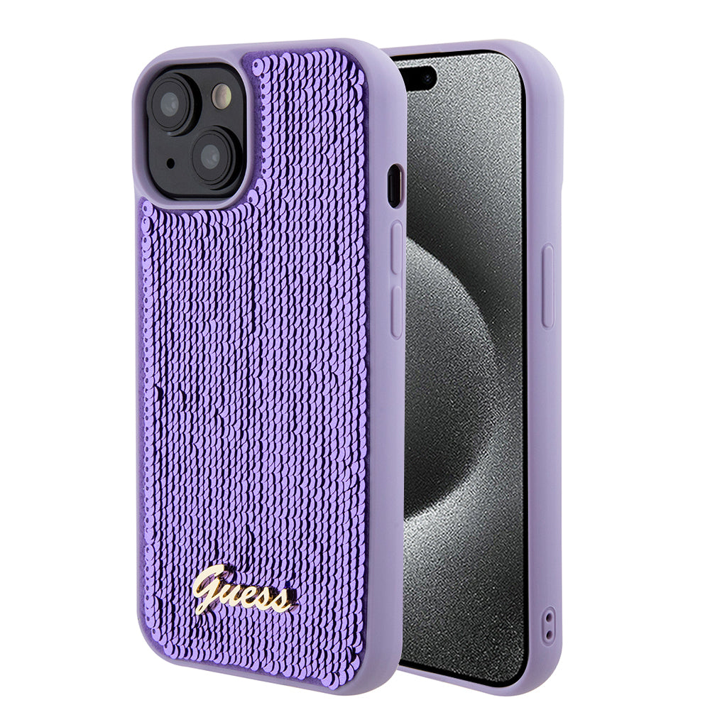 Hoes voor Apple iPhone 15, Guess, Sequin Script Metal, Paars