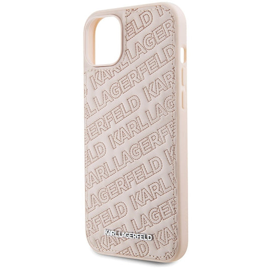 Étui pour Apple iPhone 15, Karl Lagerfeld, motif matelassé diagonal K, Rose.