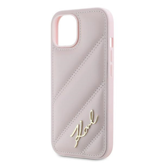 Étui pour Apple iPhone 15, Karl Lagerfeld, Diagonal Quilted Script, Rose