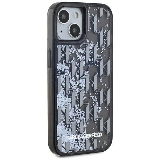 Étui pour Apple iPhone 15, Karl Lagerfeld, Monogramme à Paillettes Liquides, Noir