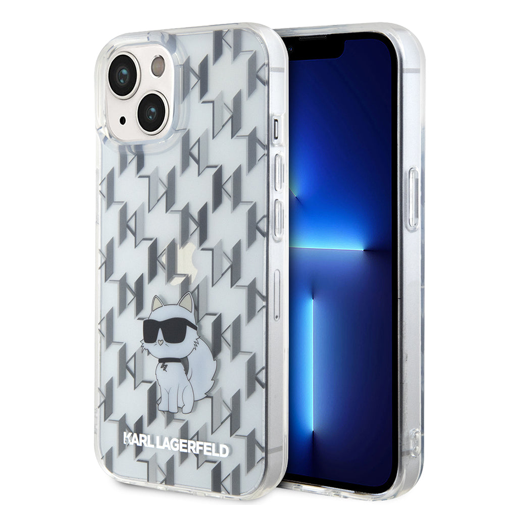 Hoes voor Apple iPhone 15, Karl Lagerfeld, Monogram Choupette, Transparant