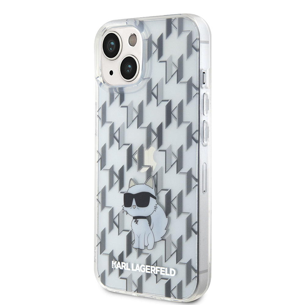Hoes voor Apple iPhone 15, Karl Lagerfeld, Monogram Choupette, Transparant
