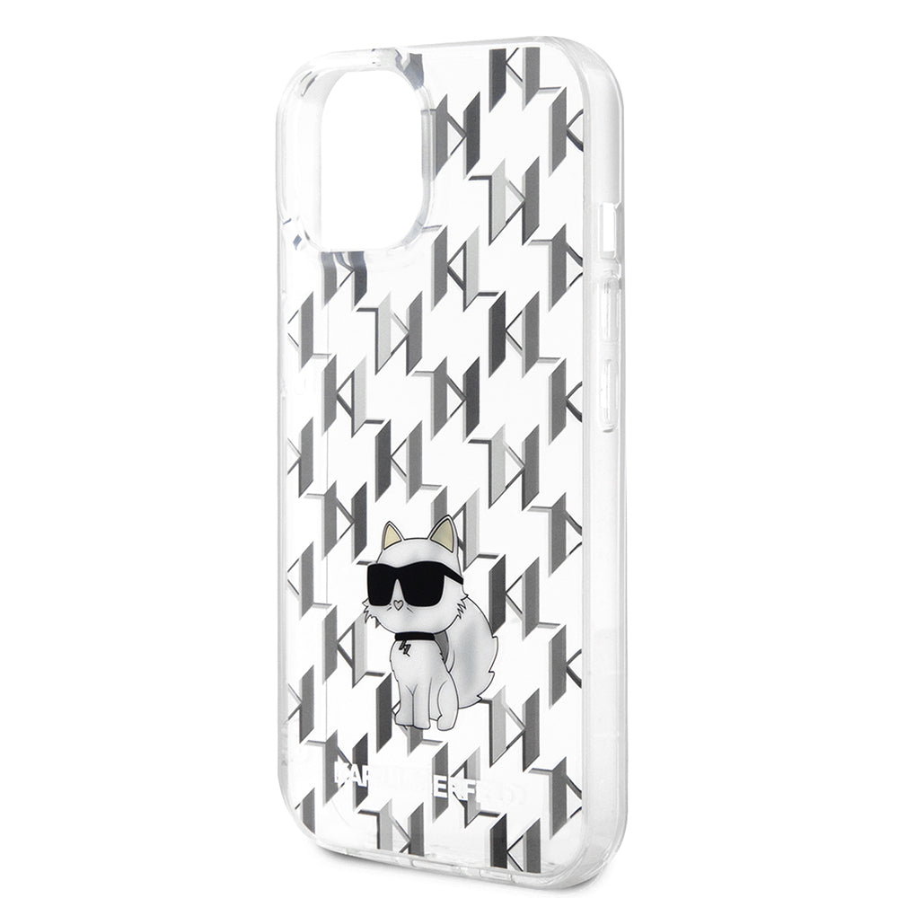 Hoes voor Apple iPhone 15, Karl Lagerfeld, Monogram Choupette, Transparant