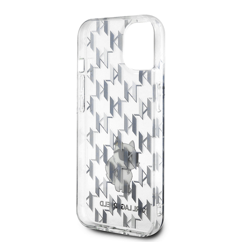 Hoes voor Apple iPhone 15, Karl Lagerfeld, Monogram Choupette, Transparant