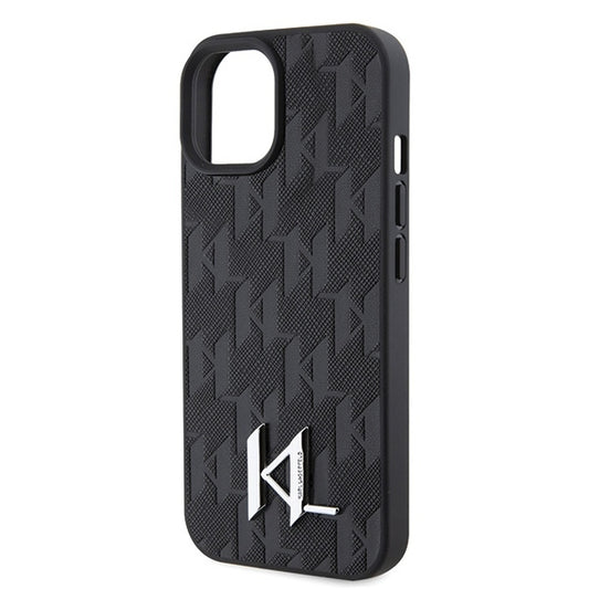 Étui pour Apple iPhone 15, Karl Lagerfeld, Monogramme Hot Stamp Metal Logo, Noir