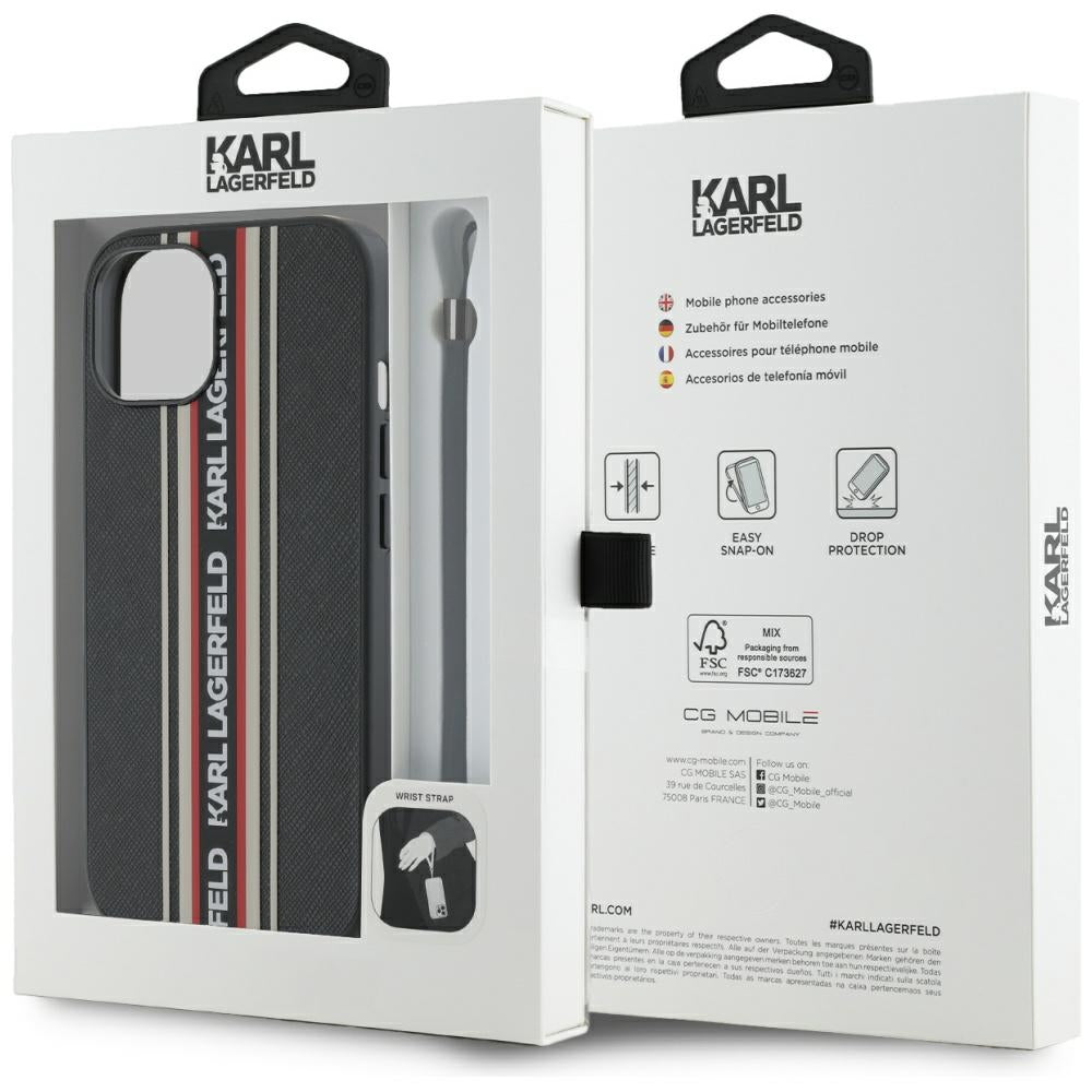 Hoes voor Apple iPhone 15, Karl Lagerfeld, Saffiano Athleisure Stripes met Band, Rosie
