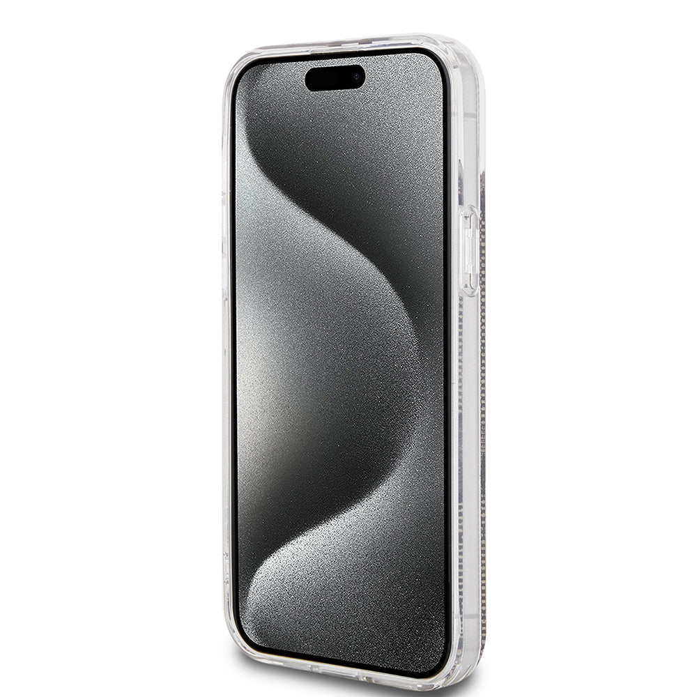 Hoes voor Apple iPhone 15 Plus, Guess, IML 4G Gold Stripe, Bruin